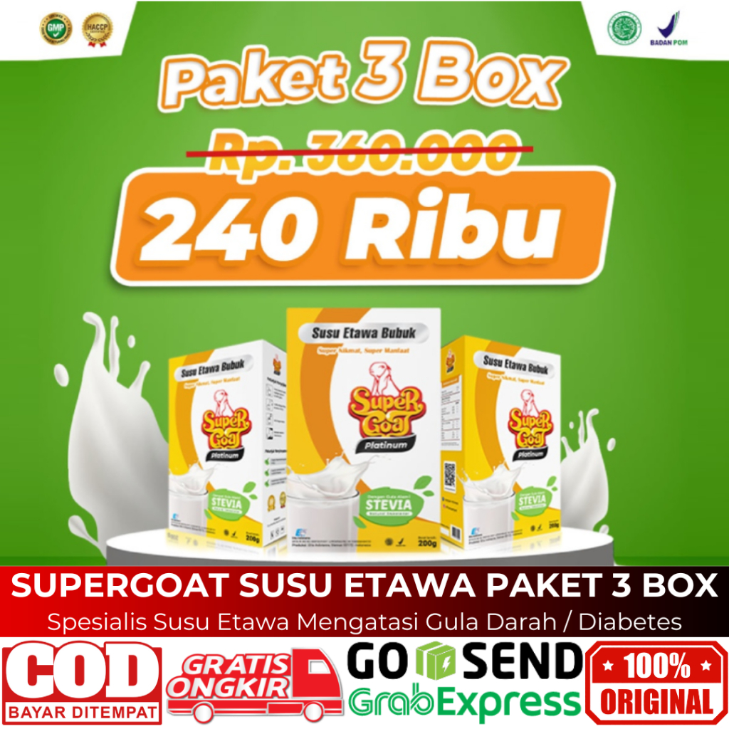 

Supergoat Susu Etawa Spesialis Diabetes dan Gula Darah Gula Stevia Super Goat Platinum Stevia - 3Box