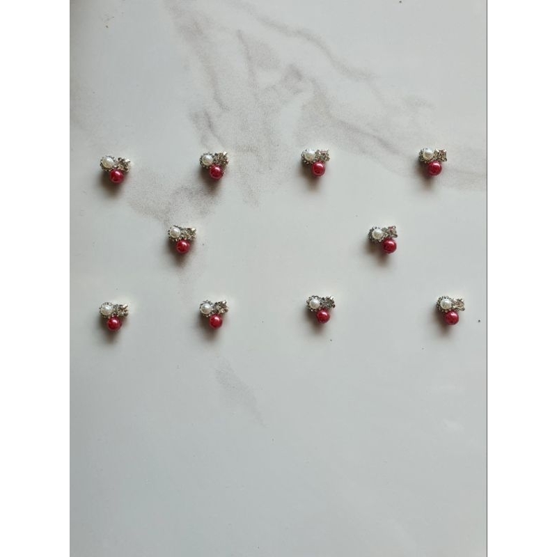 10pcs Payet rangkai bunga mutiara kristal magenta
