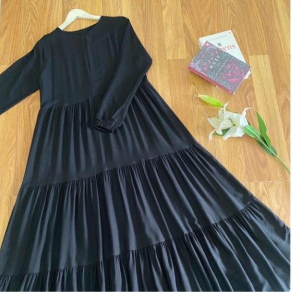 Hanum Dress size XXL Gamis Hitam Polos polos /Dress wanita /fashion muslim/ Bisa COD /Freindly busui