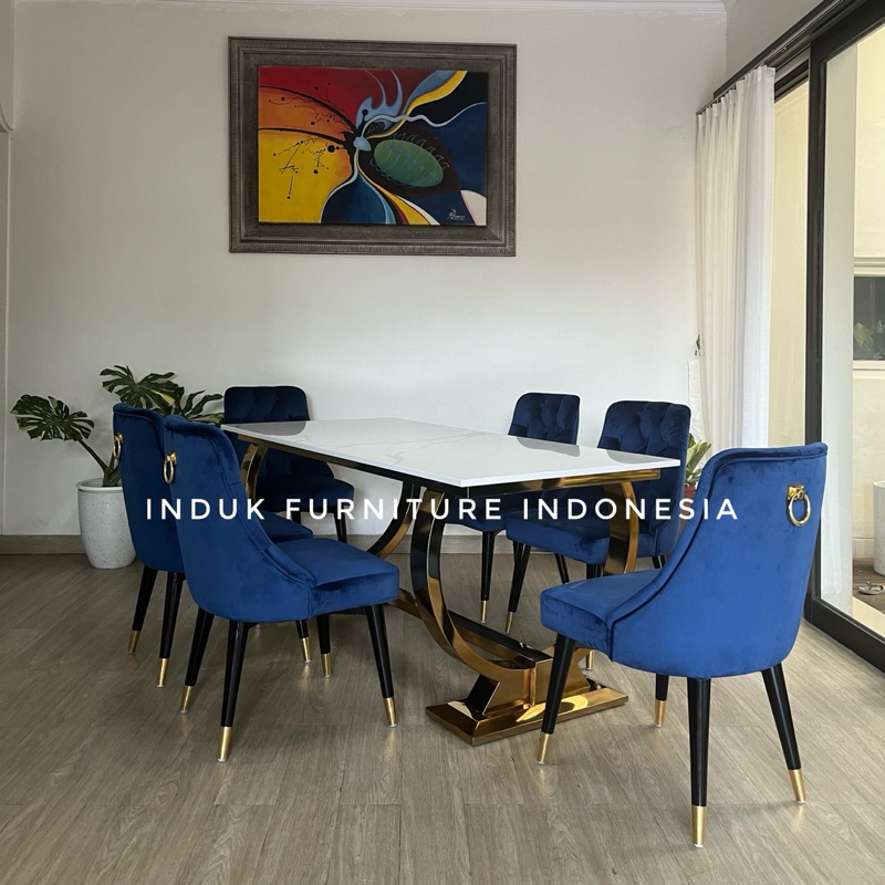 MEJA MAKAN MARMER STATUARIO STAINLESS