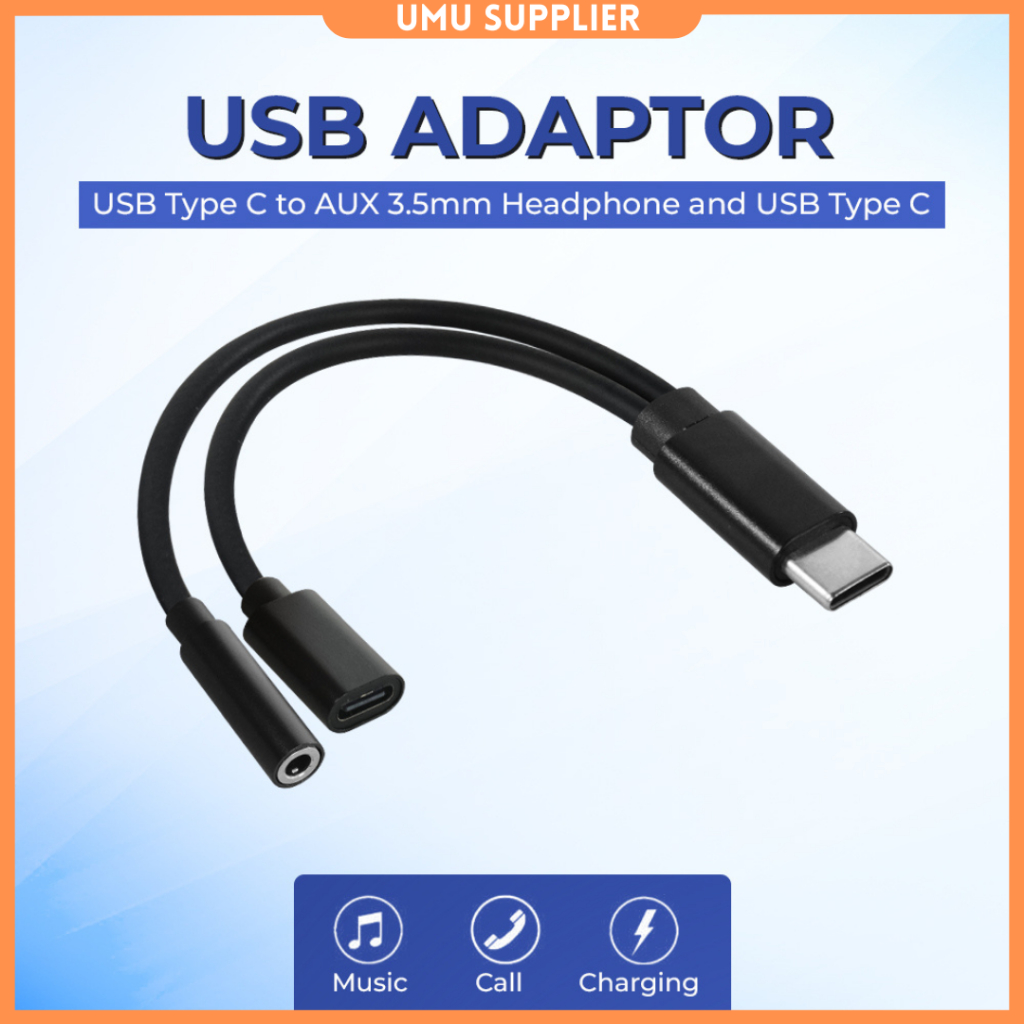 (UMU SUPPLIER) KABEL ADAPTER 2 IN 1 USB TYPE C TO AUX 3.5MM HEADPHONE TYPEC CONVERTER