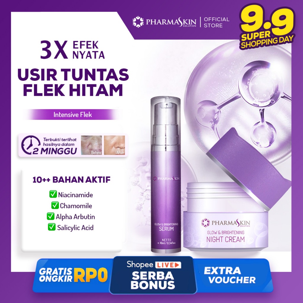 Pharmaskin Solution Paket Intensive Night Flek Hitam Series Skincare Pharmaskin Paket Flek