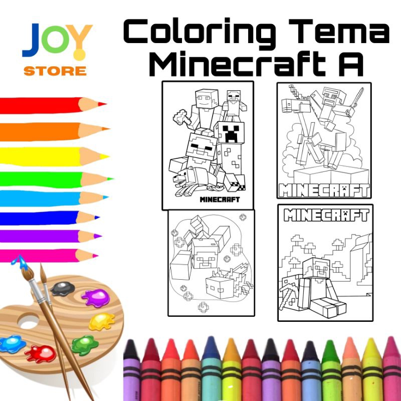 

Kertas Gambar Mewarnai Anak ukuran A4 dan A5 150 gsm - Coloring Paper Tema Minecraft A Toko Joy Store