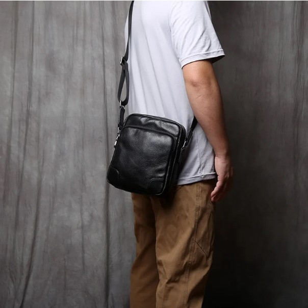 Tas selempang kulit asli - Tas mini kulit asli pria