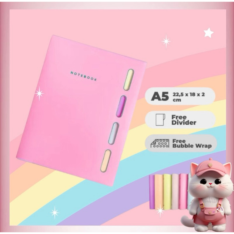 

N69 (Cover + Pembatas) Binder Notebook A5 Binder Buku Catatan Sekolah Kerja Kuliah Warna Pastel A5