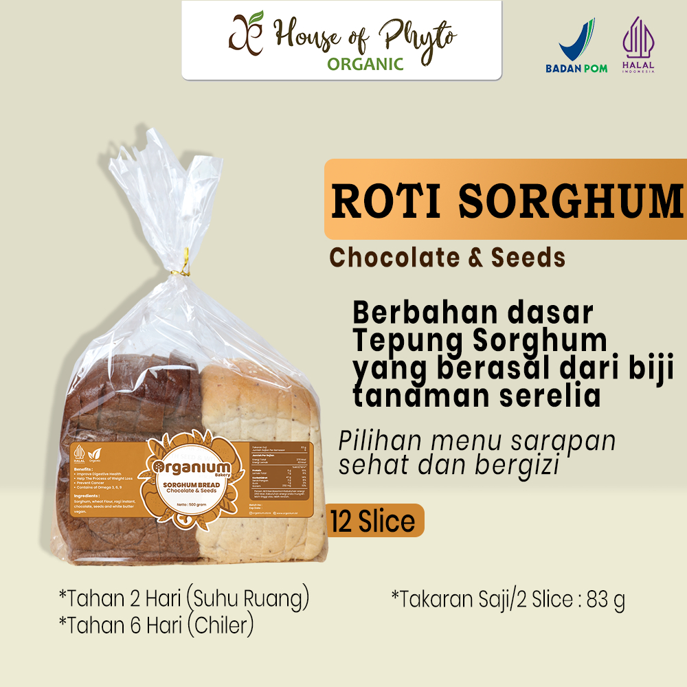 

Organium Bread Sorghum With Seed & Chocochips, Roti Sorgum Coklat dan biji-bijian - 500g