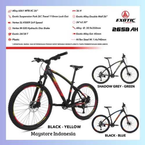 SEPEDA GUNUNG 27,5" INCH MTB EXOTIC 2658 AH ALLOY 18 SPEED HIDROLIK,SEPEDA READY SEMUA WARNA - BERGA