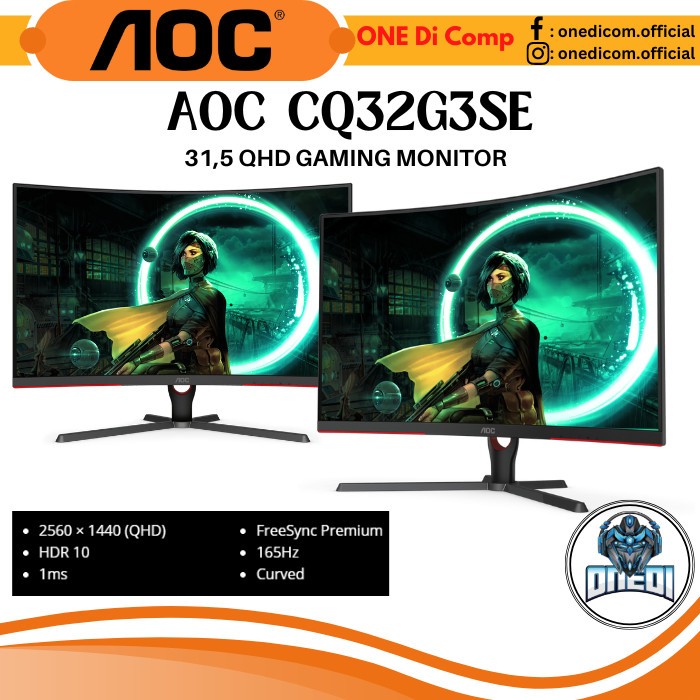 Monitor AOC CQ32G3SE 32" Curved 1000R VA WQHD 1ms 165Hz