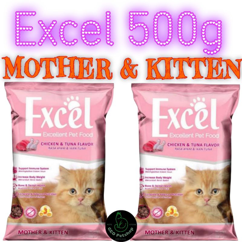 Excel MOTHER & KITTEN Feshpack 500gr Cat Food Exsel Makanan Kucing Kering