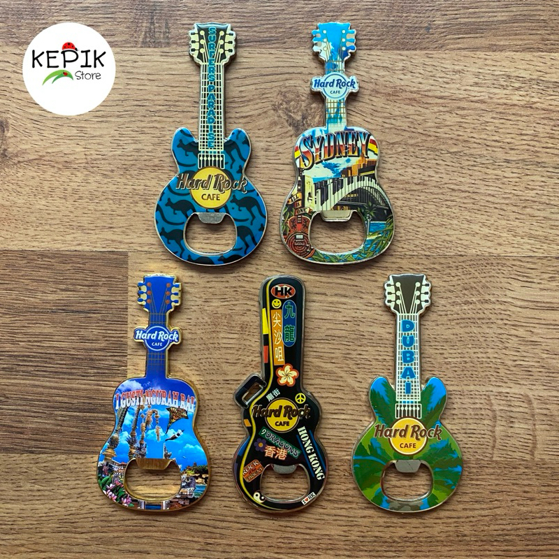 PRELOVED MAGNET HARDROCK CAFE GITAR BOTTLE OPENER SYDNEY/DUBAI/HONGKONG/I GUSTI NGURAH RAI