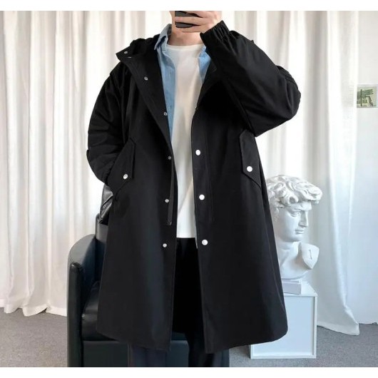 Long Trench Coat Streetwear Jaket Cowok Panjang Long Coat Keren Korea Jepang