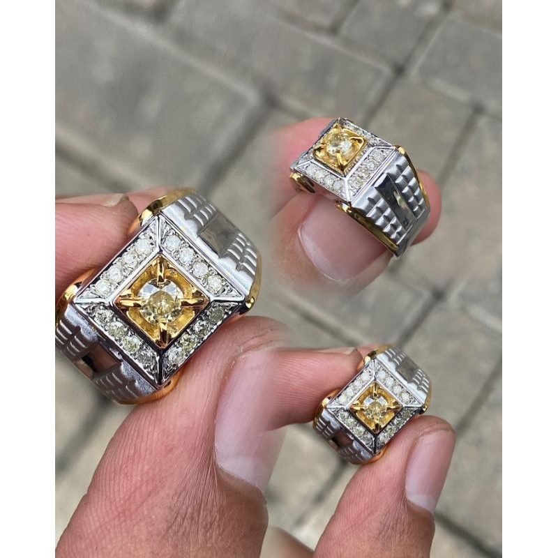 Cincin Berlian Pria Natural Berlian Banjar Asli Original Diamond Intan Perak Murah