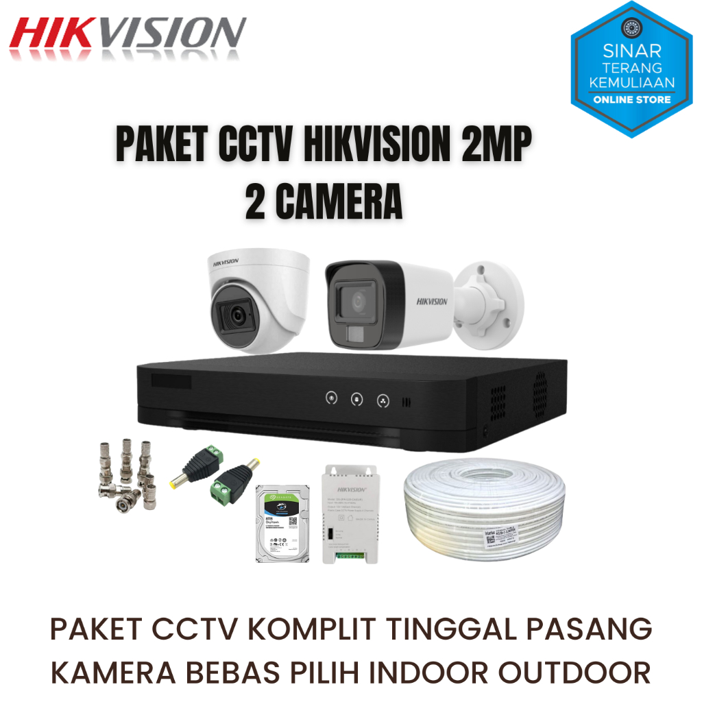 PAKET CCTV HIKVISION 2MP 4 CHANNEL 2 CAMERA