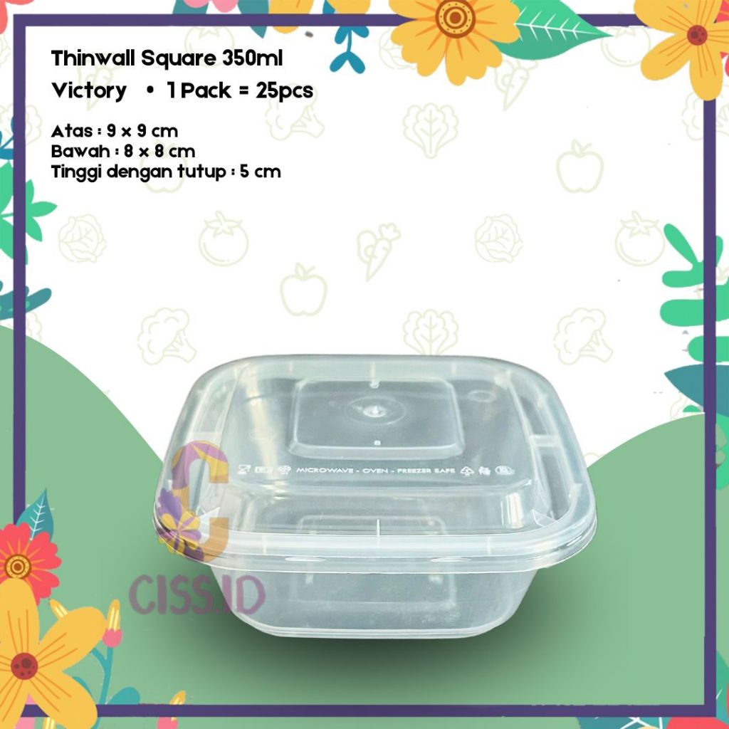 KOTAK MAKAN PLASTIK THINWALL 350ML SQUARE KOTAK 1PACK ISI 25PCS KEMASAN MAKANAN SALAD BUAH FROZENFOO