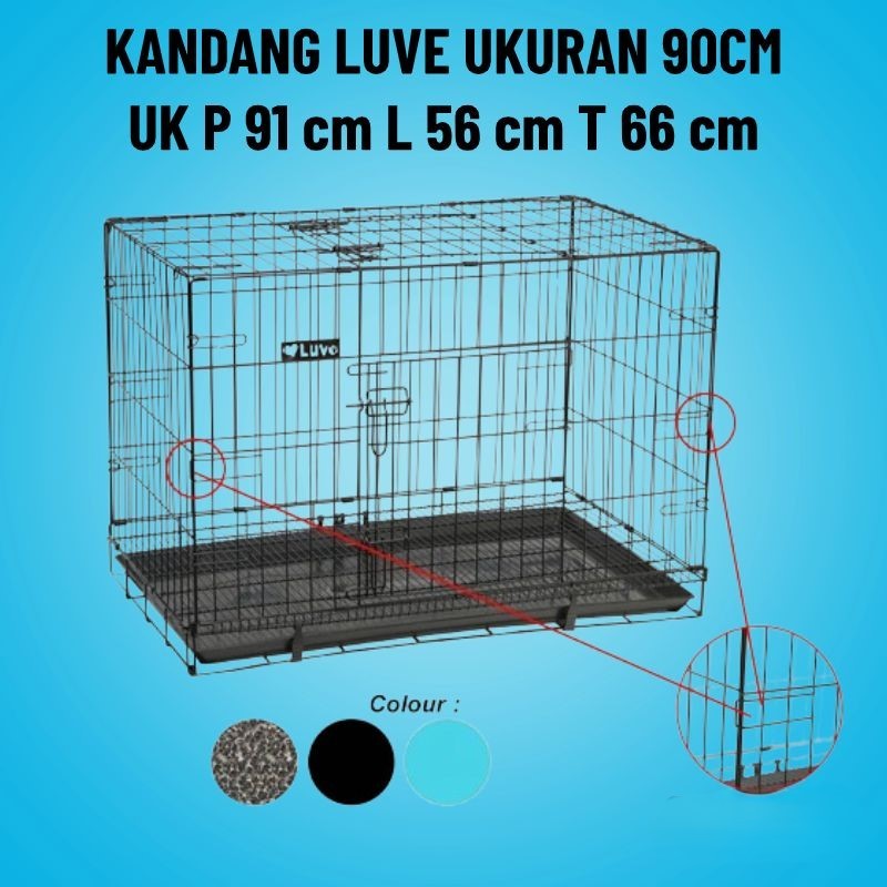 Kandang Besi 90cm 90 cm Size XL Besar Kucing Anjing Kelinci Lipat untuk Kucing / Anjing