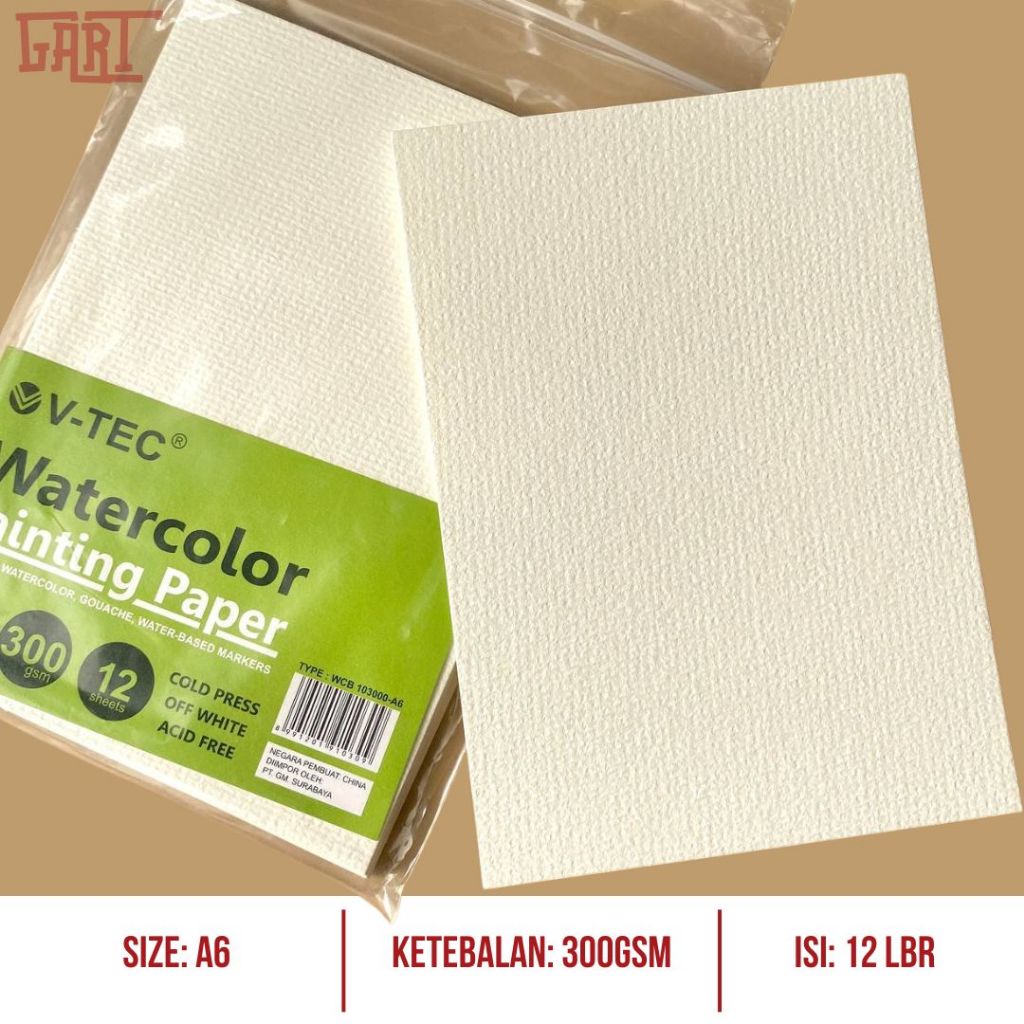 

KERTAS GAMBAR WATERCOLOR ( V-TEC ) - Watercolor Painting Paper V-TEC - Kertas Lukis Cat Air Akrilik Minyak - Vtec A6 300gsm