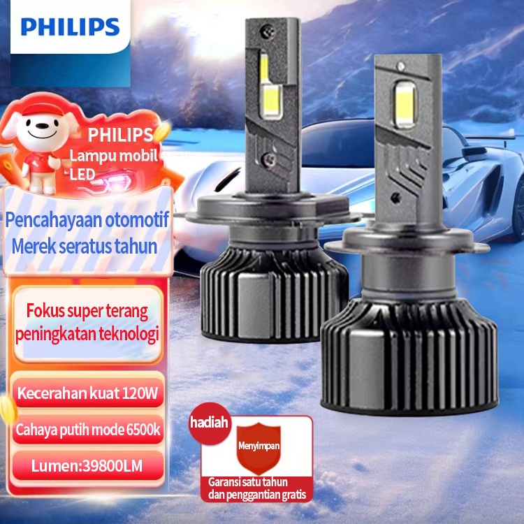 2 Buah Philips 120W 39800LM Bohlam LED Depan Mobil Lampu Putih Super Terang Mobil H1 H4 H7 H11 HB3 9