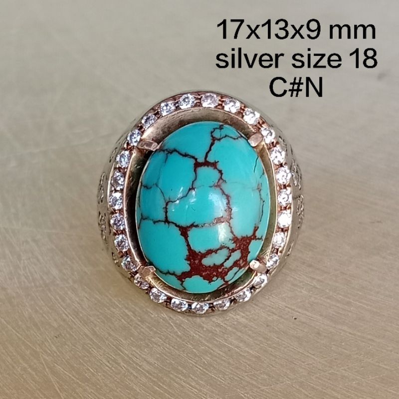 cincin perak pria, batu natural tourquis Egypt, pirus urat merah