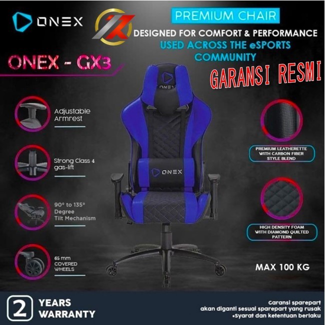 KURSI GAMING ONEX GX3 - NAVY BLUE Premium Quality Gaming Chair Kursi - Navy Blue