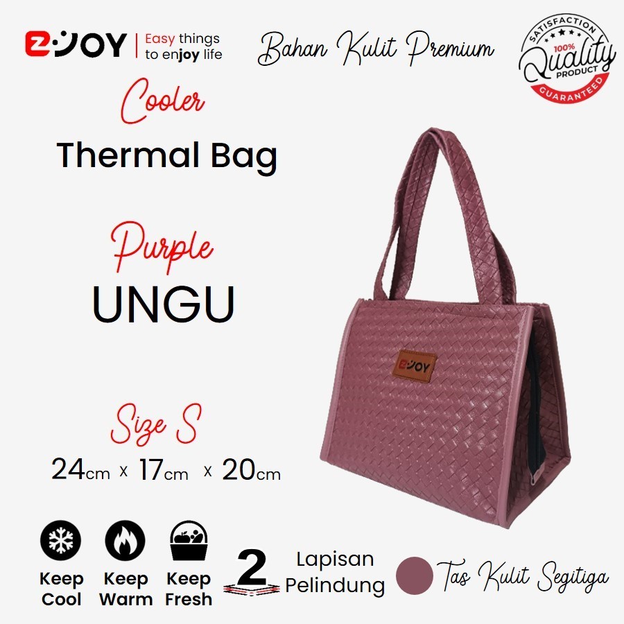 Tas Termal Bahan Kulit Premium WARNA UNGU 24cm x 17cm 20cm / Cooler Bag / Tas Pendingin Botol Susu