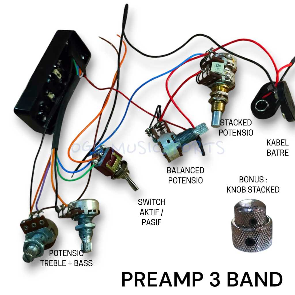 PREAMP BASS PICKUP AKTIF STACKED SWITCH 3 BAND