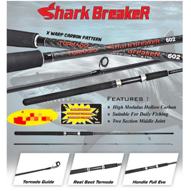 Joran Pancing Tornado Shark Breaker Spinning Carbon Sambung Dua MURAH BERKUALITAS