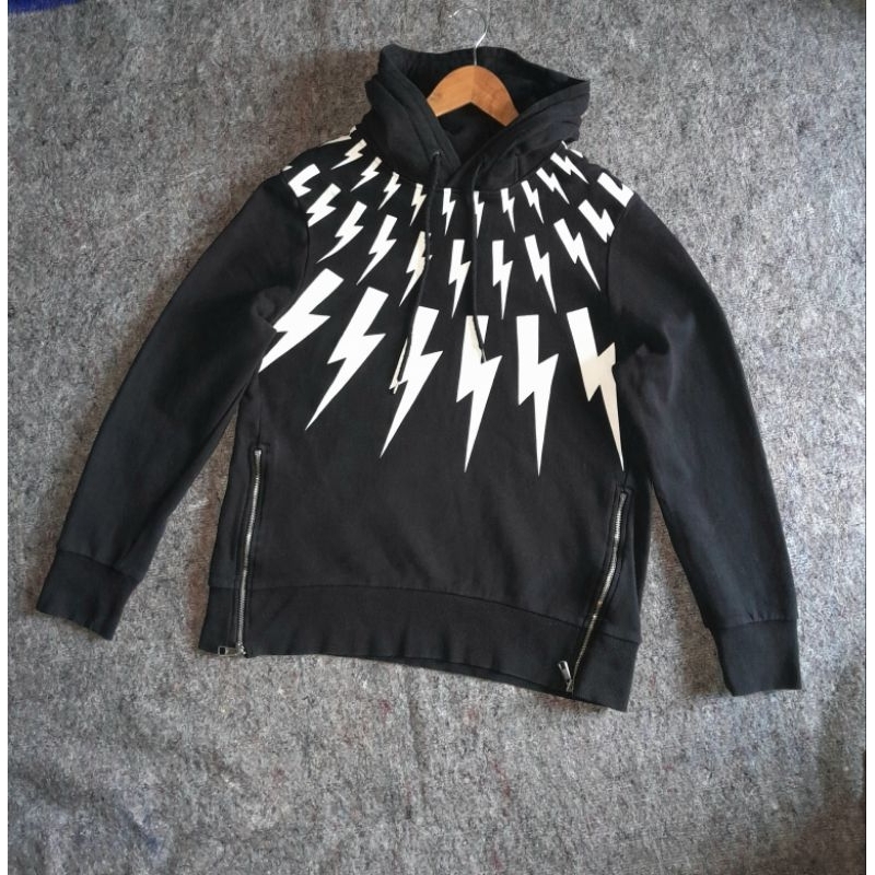 NEIL BARRETT THUNDER BOLTS HOODIE BLACK JARANG ADA