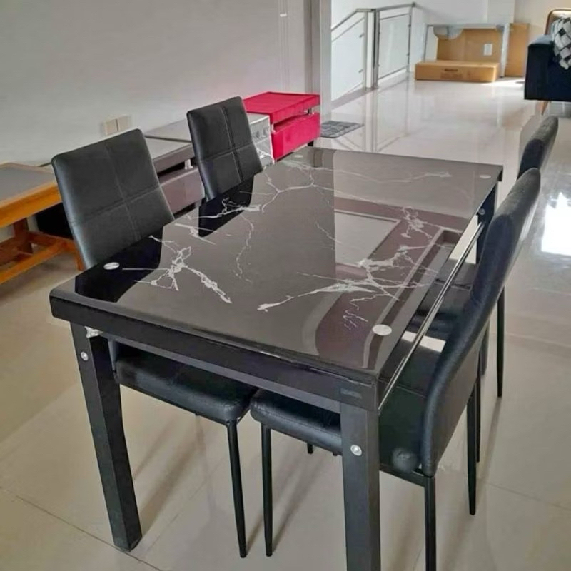 Meja Makan Kaca Motif Marmer