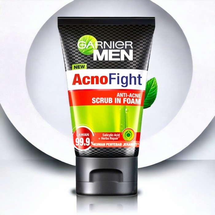 Garnier Men Acno Fight Anti Acne Scrub In Foam Skin Care 100ml Sabun cuci muka pria