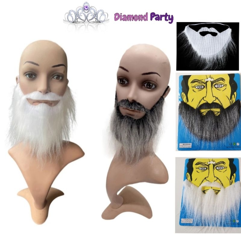 Jenggot Kumis Palsu Hitam Abu dan Putih untuk Properti/Halloween/Pesta