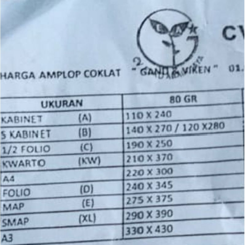 

Amplop Coklat polos Folio Seal/Lem Gand ( 1pak/100pcs )