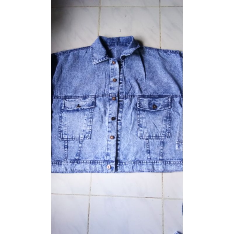 CUCI GUDANG JAKET JEANS JUMBO WANITA OVERSIZE JUMBO ALMA JAKET BIGSIZE LD 130