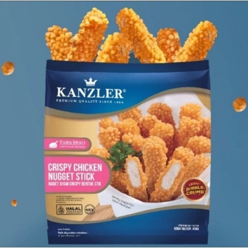 

Kanzler Crispy Chiken Nugget Stick Naget Ayam Krispi Bubble Crispy 450gr