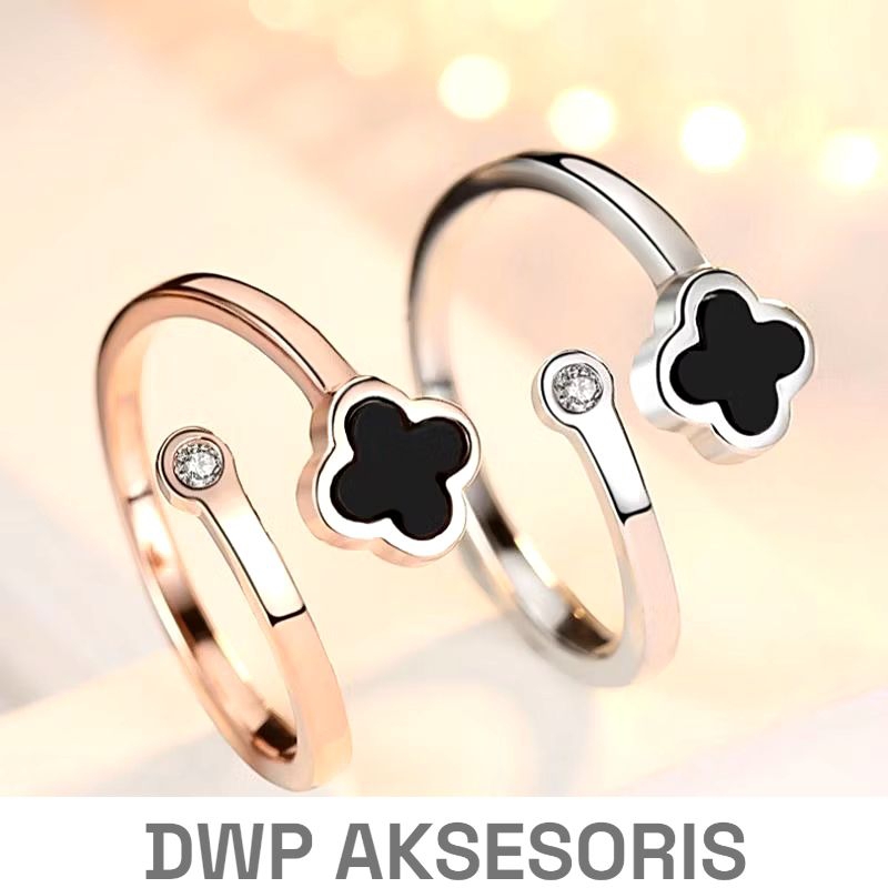 Cincin Titanium Wanita Korea Cincin Wanita Clover Permata