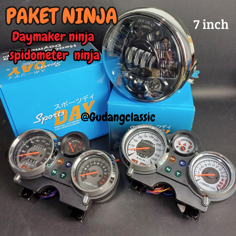 Lampu Depan 7inch Ninja SS R Crom Krom set Spidometer pnp Shock Skok Tiger Megapro Tirev