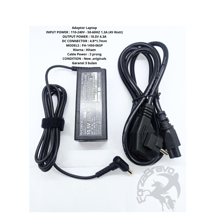 Adaptor Laptop Vaio 10.5V 4.3A (4.8*1.7MM) fit SVD13225PXB SVD13225PXW SVD132A14L Garansi 3 bulan