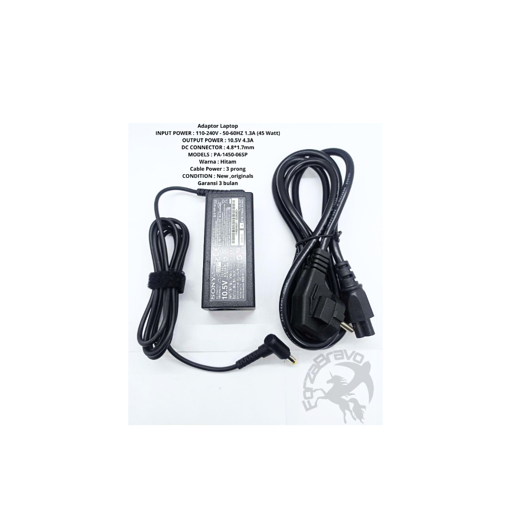 Adaptor Laptop Vaio 10.5V 4.3A (4.8*1.7MM) fit Duo 11 SVD1121C5E Touch Ultrabook - Garansi 3 bulan