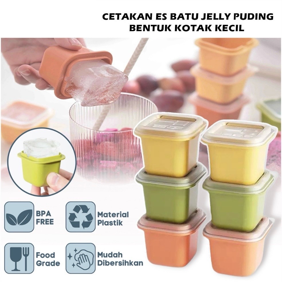 CETAKAN ES BATU BENTUK KOTAK KECIL DENGAN TUTUP / ALAT PENCETAK PUDING AGAR-AGAR JELLY COKELAT YOGUR
