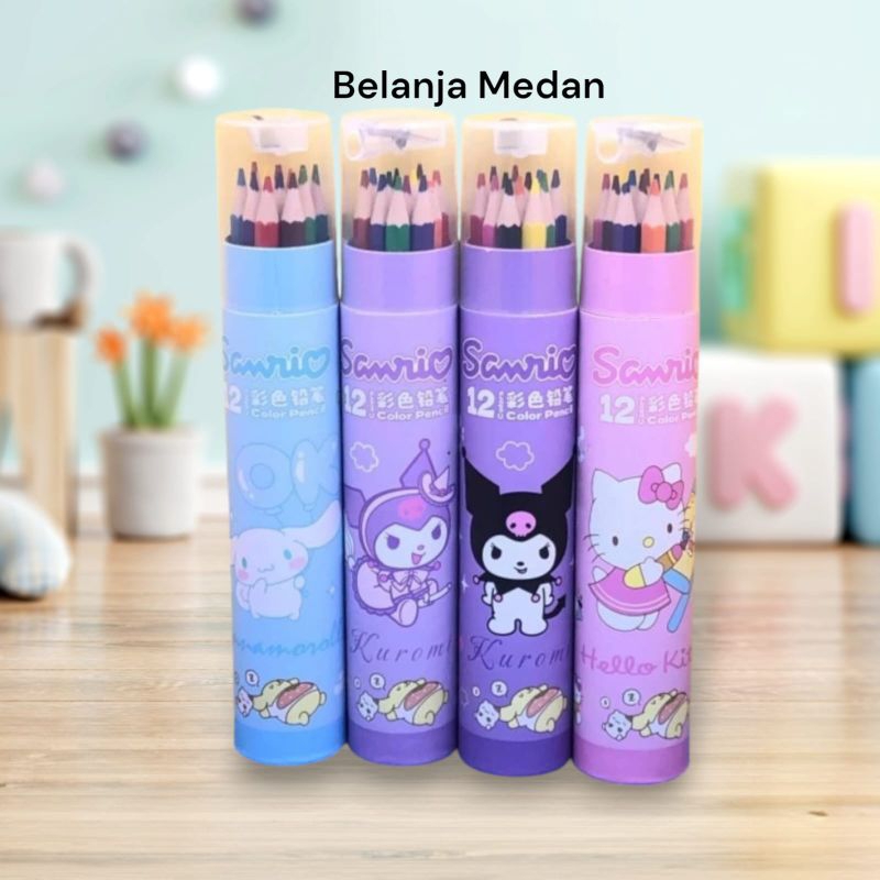 

BMD -1 SET ISI 12 PENSIL WARNA TABUNG / PENSIL WARNA TABUNG karakter Sanrio Kuromi Cinamoroll isi 12