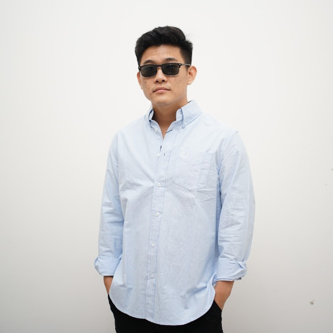 Fred Perry Kemeja Oxford Long Sleeve Shirt In Sky Blue Kemeja Kaos Pria dan Wanita Original