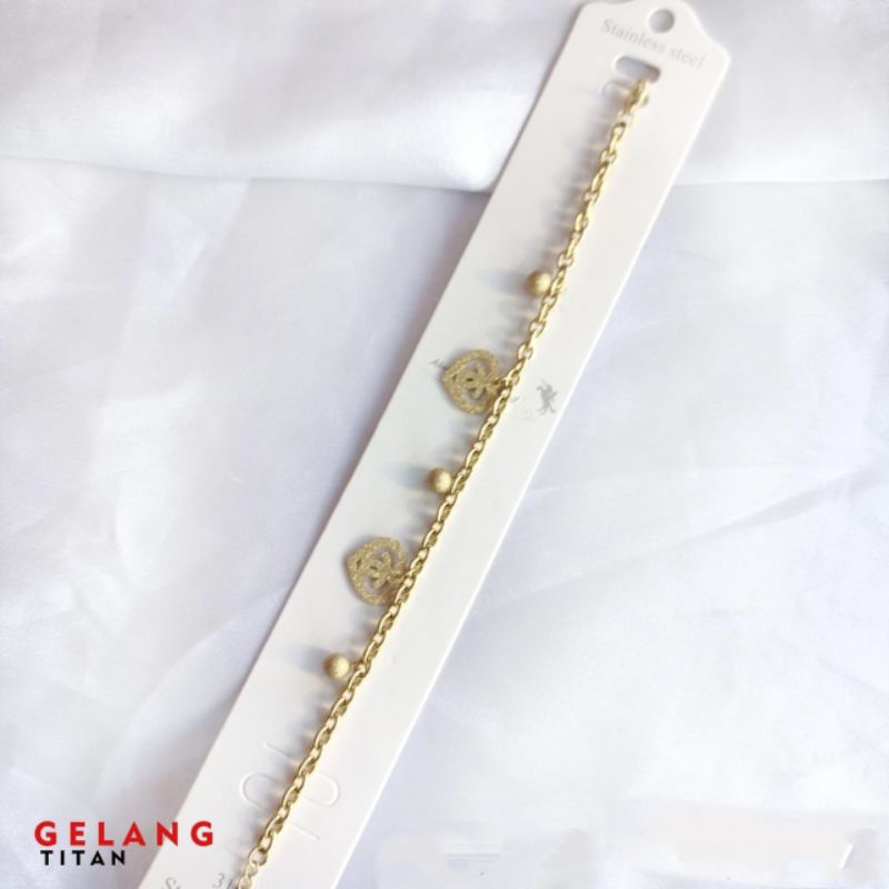 Gelang tangan rantai liontin love bola pasir titanium fashion wanita