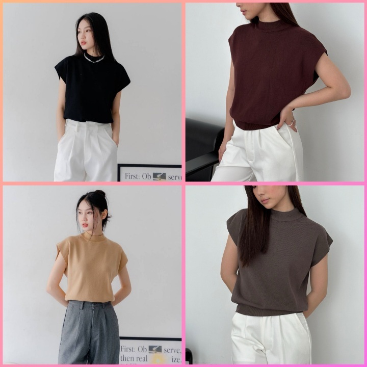 Baju Wanita Vest Knit Turtleneck Tanpa Lengan
