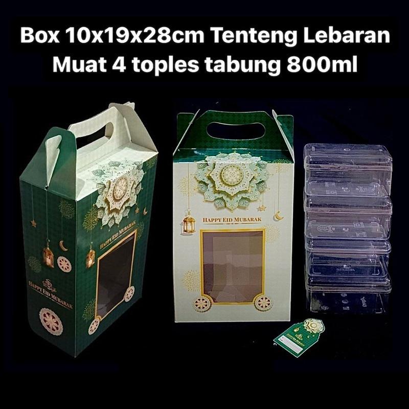 

( 5 pcs ) Box Tenteng Kue Kering Hampers Lebaran Kardus 10x19x28 cm Muat 4 Toples tabung 800ml