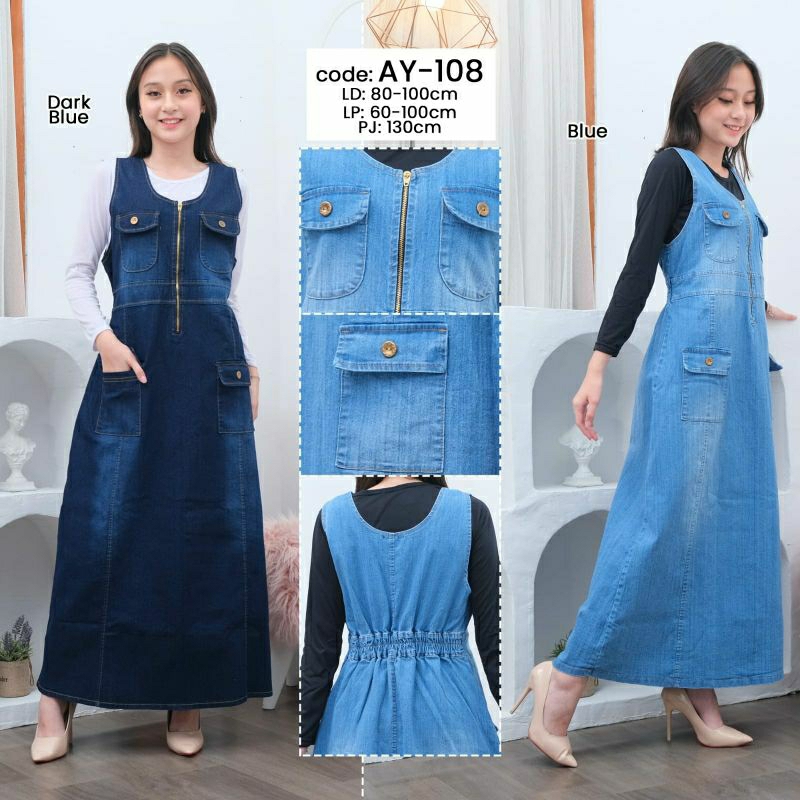 overall rok AY-108 LD80-100CM bahan jeans premium prestige high quality