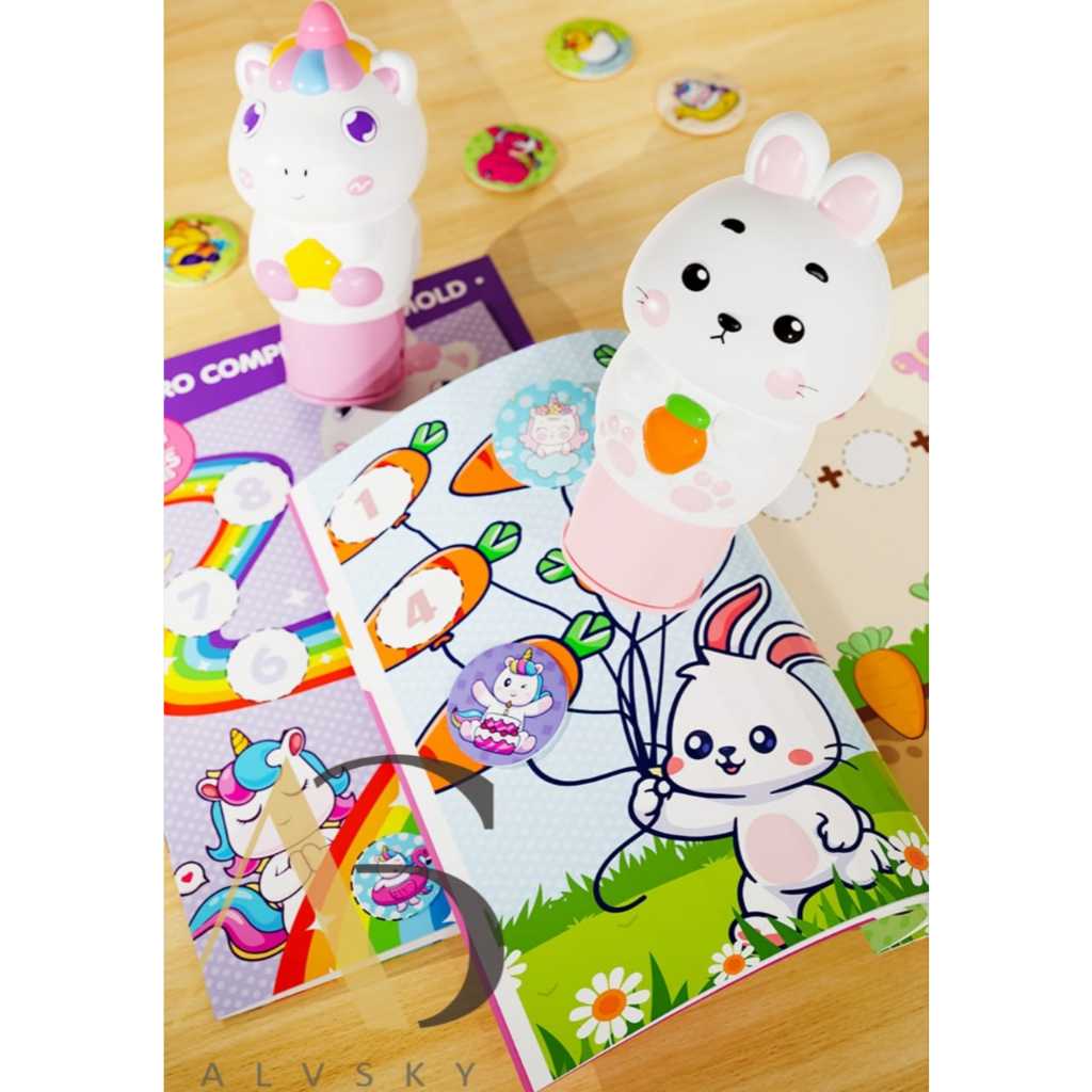 

STICKER STAMP ANAK KARAKTER LUCU BEBEK UNICORN KELINCI DINO / STEMPEL STIKER LUCU ANAK