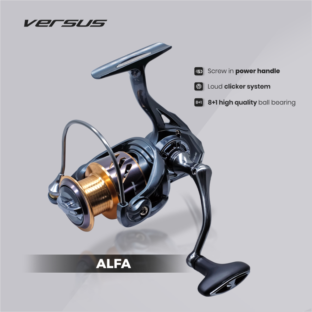 Reel Pancing VERSUS ALFA – 8+1 Bearing, Power Handle, Drag Kuat 18Kg, New Clicker System, CNC Alumin