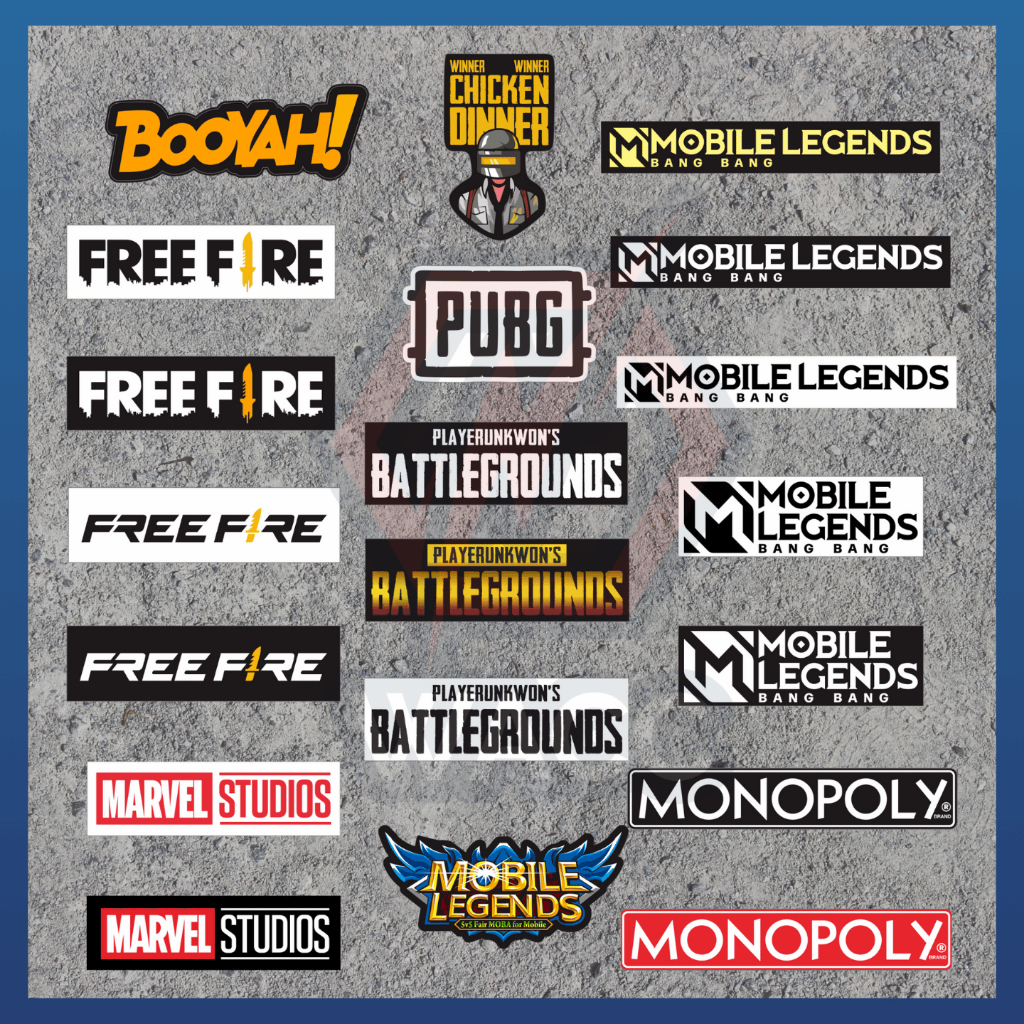 

Sticker Variasi Motor Laptop Helm Hp Motif Freefire PUBG Mobile Legend Stiker Anti Air