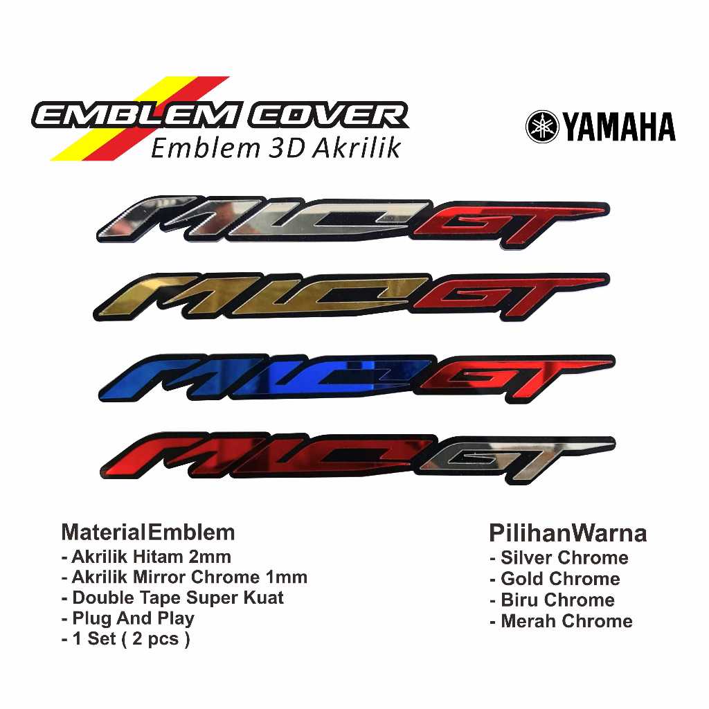 emblem 3d yamaha mio gt sepasang stiker timbul akrilik mio gt emblem body motor miogt