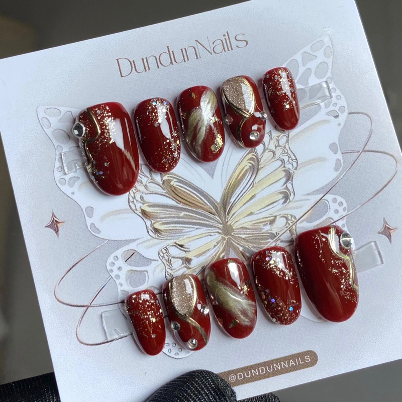 [ BACA SLIDE FOTO ] A51 Nail art wedding maroon gold elegan