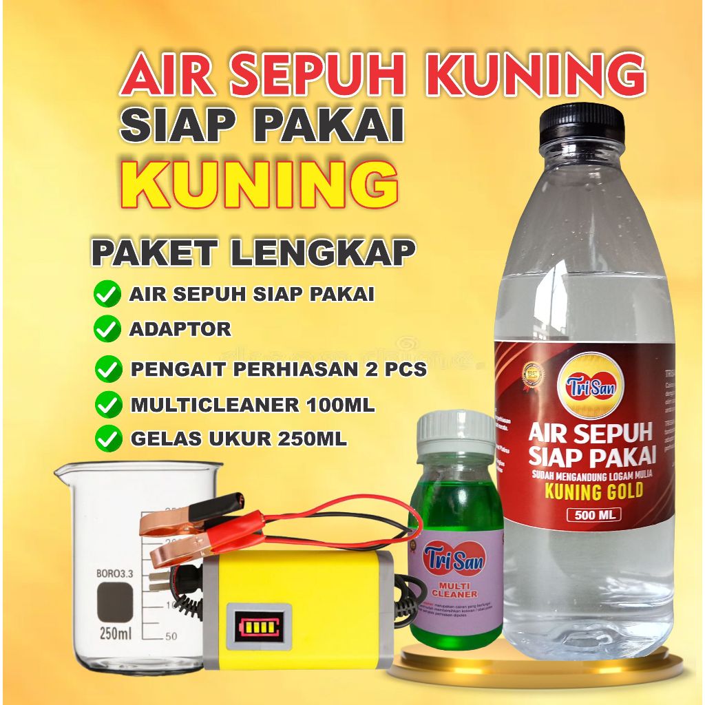 Air Sepuh Siap Pakai Kuning Cairan Sepuhan Perhiasan Emas 24K Perak Paket Full